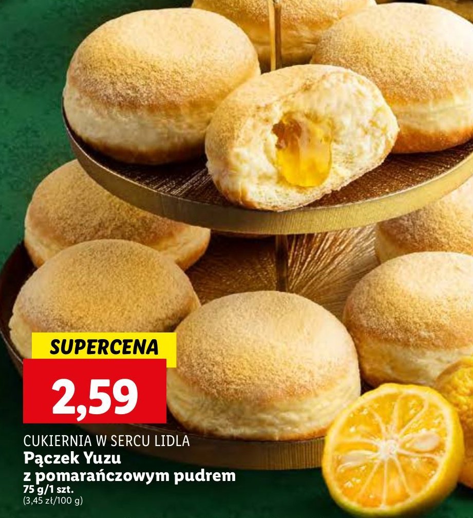 Pączek yuzu z pomarańczowym pudrem Cukiernia lidla promocja w Lidl