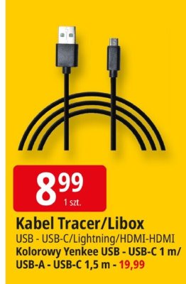 Kabel Tracer/Libox USB - USB-C/Lightning/HDMI-HDMI/Kolorowy Yenkee USB - USB-C 1 m/ USB-A - USB-C 1,5 m promocja w Leclerc