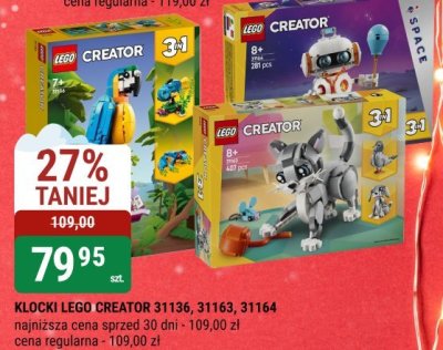 Klocki LEGO CREATOR 31136, 31163, 31164 promocja w bi1