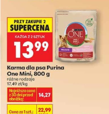Karma dla psa Purina One Mini, 800 g promocja w Biedronka
