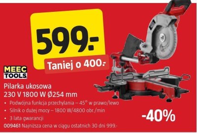 Pilarka ukosowa 230 V 1800 W Ø254 mm MEEC TOOLS promocja w Jula