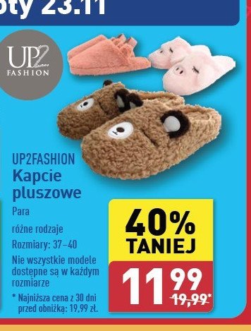 Kapcie pluszowe 37-40 Up2fashion promocja w Aldi