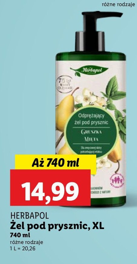 Olejkowy żel pod prysznic gruszka i mięta Herbapol promocja w Lidl