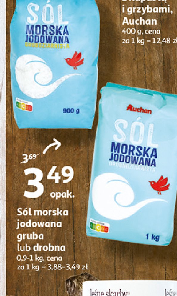 Sól morska jodowana gruba Auchan różnorodne (logo czerwone) promocja