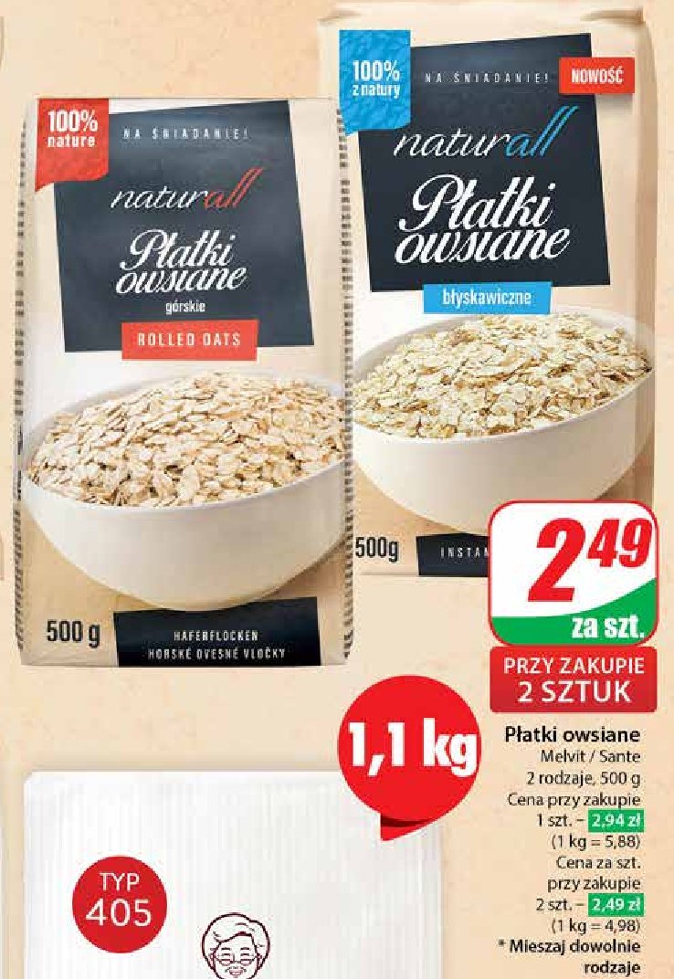 Płatki owsiane górskie NATURALL promocja w Dino