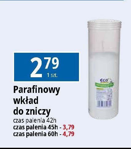 Wkład parafinowy do zniczy 45h Eco+ promocja