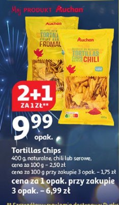 Tortillas Chips naturalne, chili lub serowe Auchan promocja w Auchan