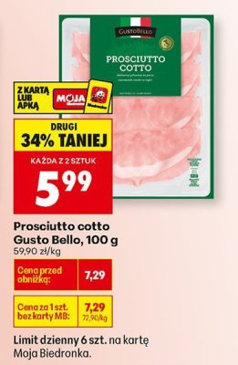 Prosciutto cotto Gusto Bello, 100 g promocja w Biedronka