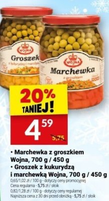 Groszek z kukurydzą i marchewką Wojna 700 g / 450 g promocja w Twój Market