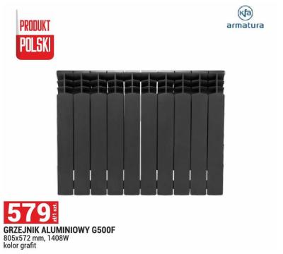 Grzejnik aluminiowy G500F 805x572 mm, 1408W, kolor grafit promocja w Merkury Market