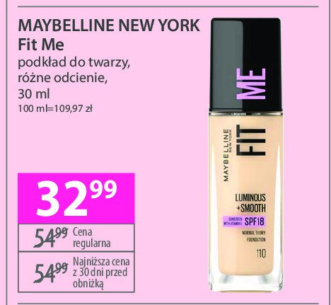 Podkład matte poreless 110 porcelain Maybelline fit me! promocja w Hebe