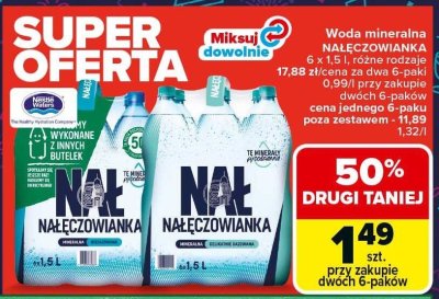Woda mineralna Nałęczowianka różne rodzaje 6 x 1,5l promocja w Carrefour