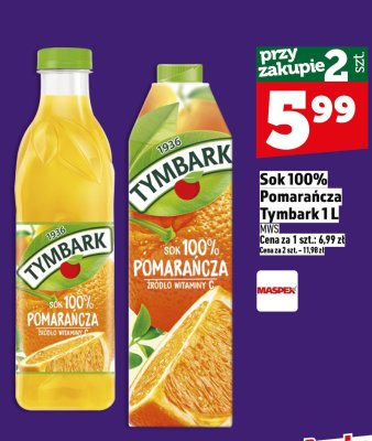 Sok 100% Pomarańcza Tymbark 1L promocja w TOPAZ