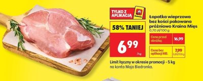 Łopatka wieprzowa bez kości pakowana próżniowo Kraina Mięs promocja w Biedronka