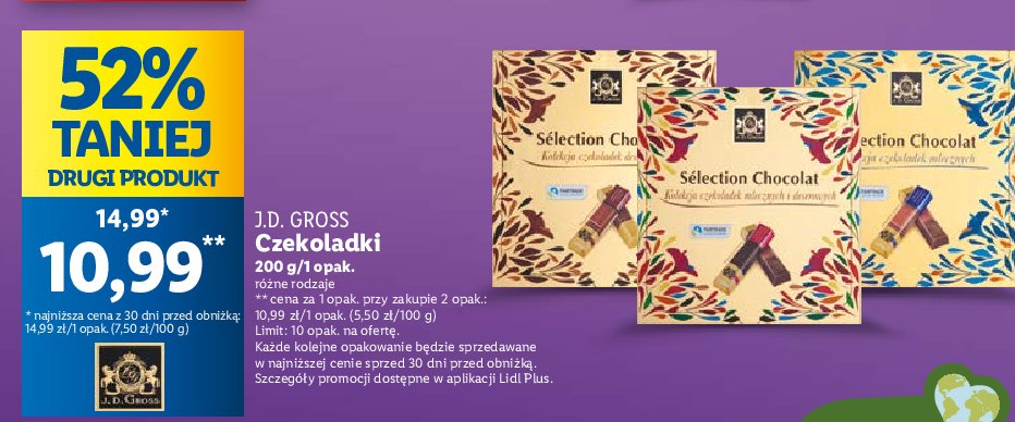 Pralinki mleczne i deserowe J.d.gross promocja w Lidl