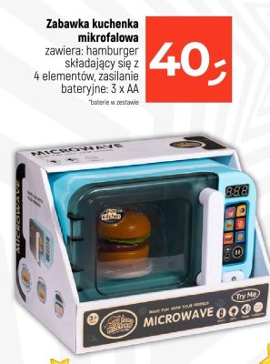 Zabawka kuchenka mikrofalowa zawiera: hamburger składający się z 4 elementów, zasilanie bateryjne: 3 x AA promocja w Dealz