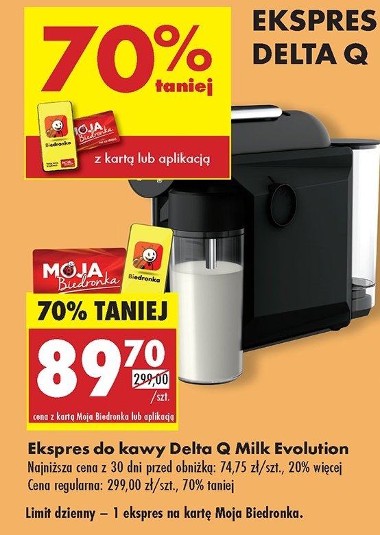 Ekspres milk qool evolution ze spieniaczem do mleka Delta q promocja w Biedronka