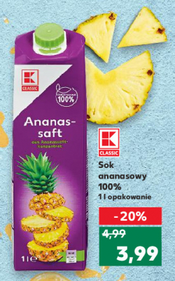 Sok ananasowy 100 % K-classic promocja