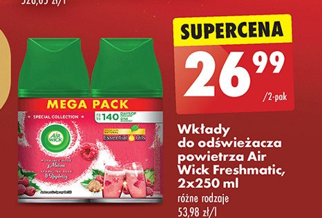 Wkłady zapachowe rose & malina Air wick essential oils promocja w Biedronka