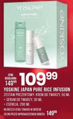Zestaw kosmetyków YOSKINE JAPAN PURE RICE INFUSION krem do twarzy 50 ml + serum do twarzy 30 ml + esencja 200 ml promocja w Drogerie Natura