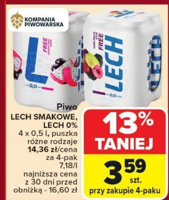 Piwo LECH Smakowe 0% 0,5l puszka różne rodzaje promocja w Carrefour