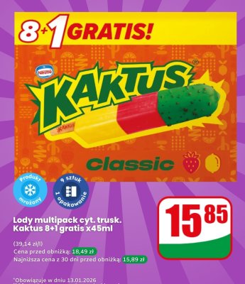 Lody multipack Kaktus Classic 8+1 gratis promocja w Dino