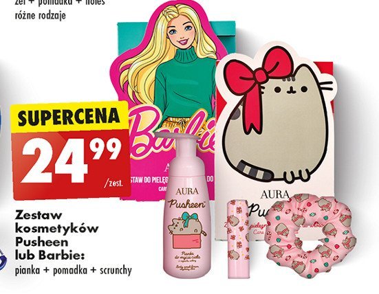 Zestaw w pudełku barbie: pianka + pomadka + scrunchy AURA COSMETICS promocja