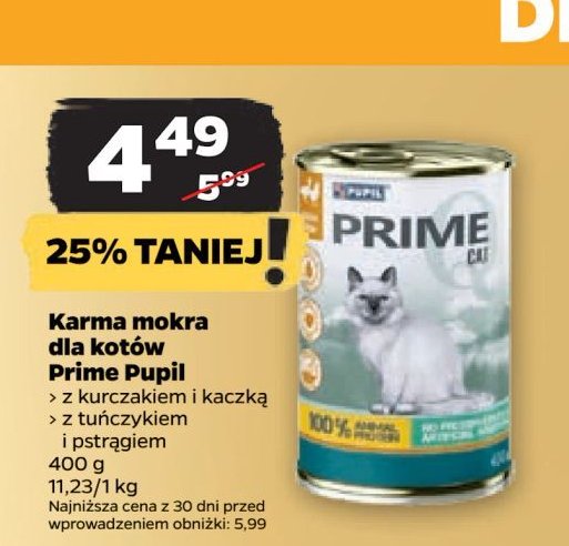 Karma dla kota z tuńczykiem i pstrągiem PUPIL PRIME promocja