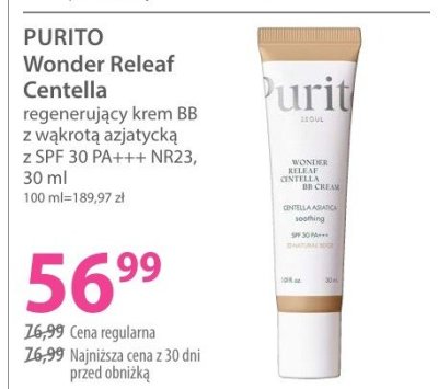 Krem PURITO Wonder Releaf Centella regenerujący krem BB z wąkrotką azjatycką z SPF 30 PA+++ NR23 promocja w Hebe