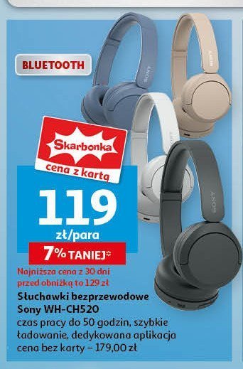 Słuchawki wh-ch520 czarne Sony promocja w Auchan