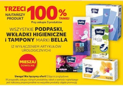 Podpaski, wkładki higieniczne i tampony BELLA różne rodzaje trzeci -100% taniej promocja w Kaufland