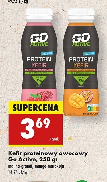 Kefir proteinowy malina-granat Go active promocja w Biedronka