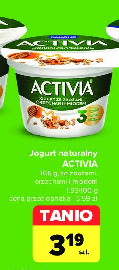 Jogurt ze zbożami orzechami i miodem Danone activia promocja w Carrefour Market