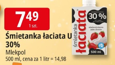 Śmietanka łaciata U 30% Mlekpol promocja w Leclerc