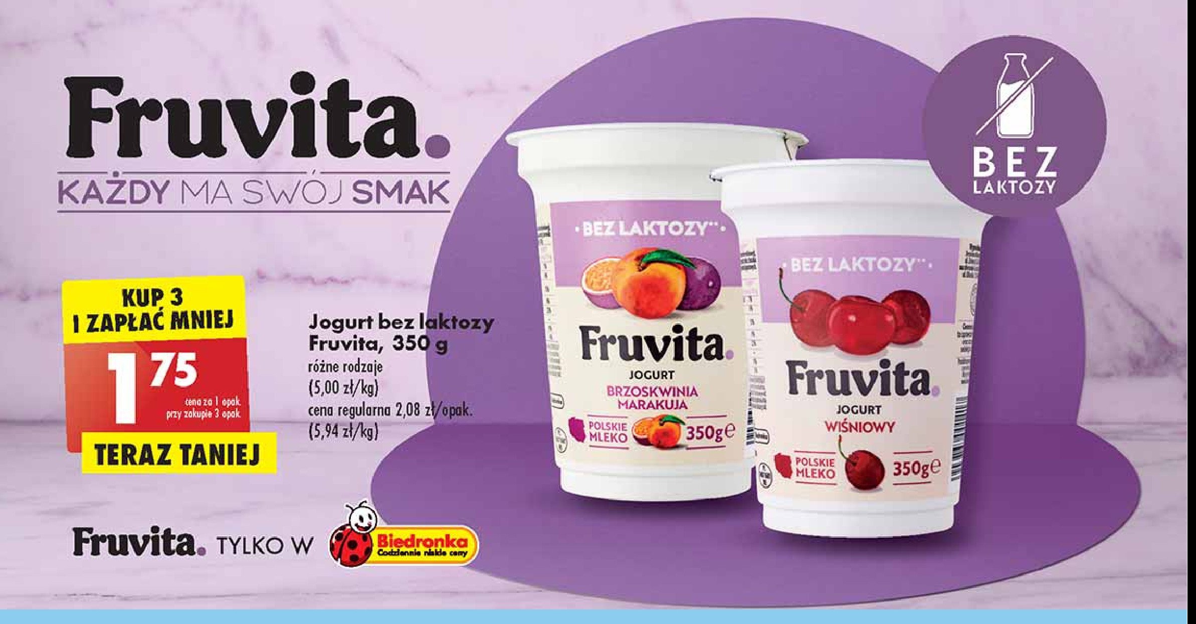 Jogurt brzoskwinia-marakuja bez laktozy Fruvita promocje