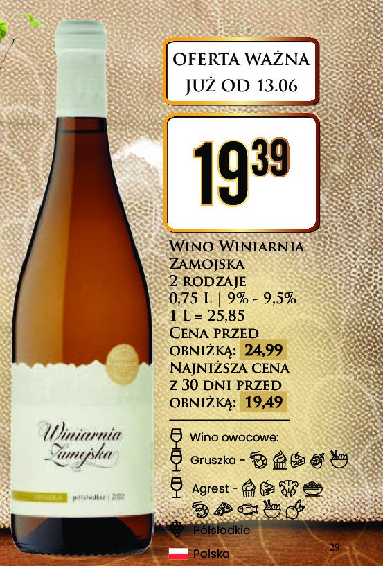 Wino białe Winiarnia zamojska promocja w Dino