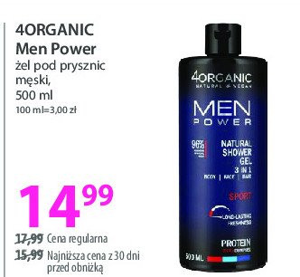 Żel pod prysznic 3w1 4organic men power promocja w Hebe