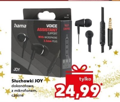 Słuchawki JOY dokanałowe, z mikrofonem, czarne promocja w Kaufland