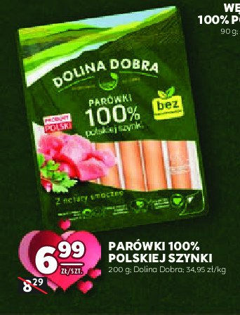 Parówki 100 % z szynki Dolina dobra promocja