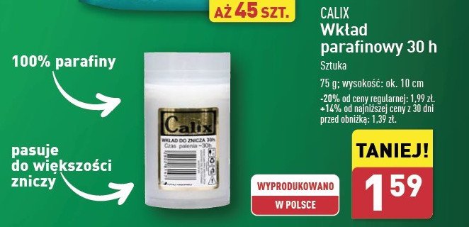 Wkład do znicza 30 h Calix promocja w Aldi