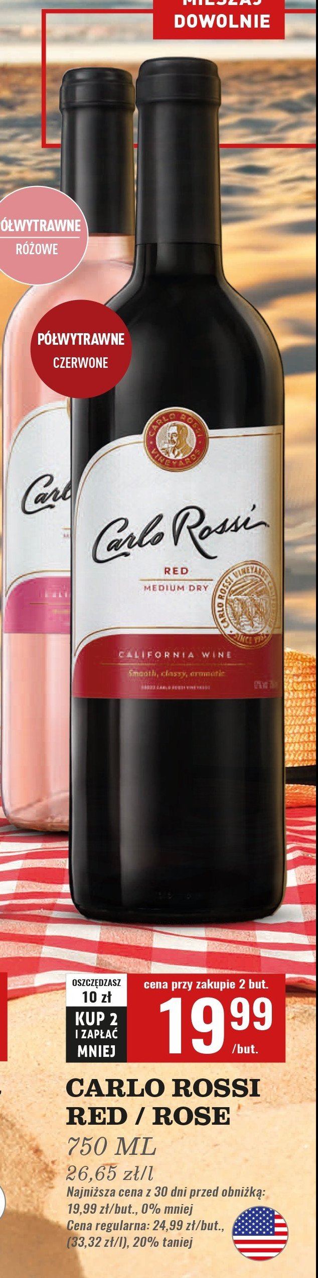 Wino półwytrawne Carlo rossi pink moscato promocja w Biedronka