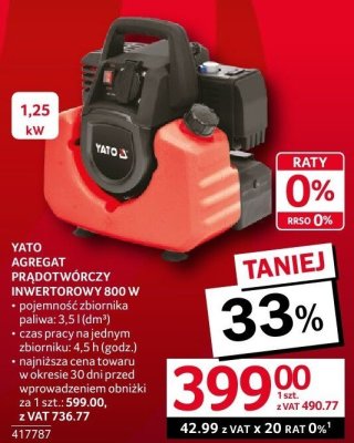 Agregat prądotwórczy inwerterowy 800W Yato promocja w Selgros