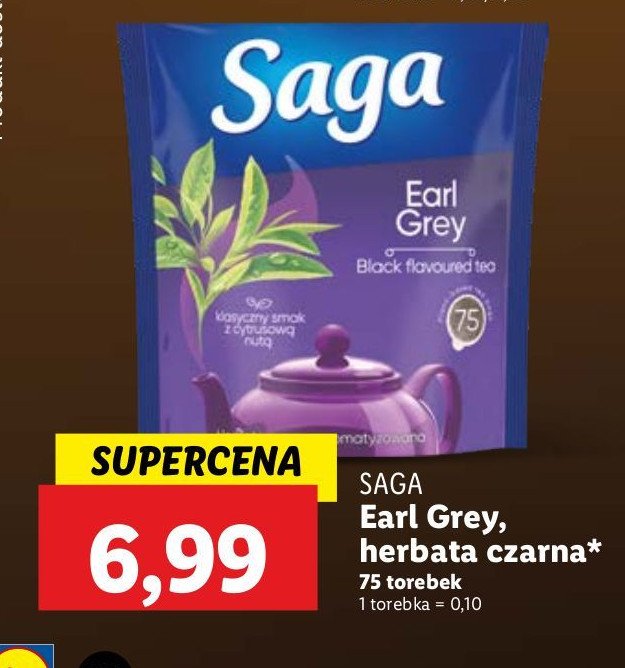 Herbata ekspresowa earl grey Saga promocja w Lidl