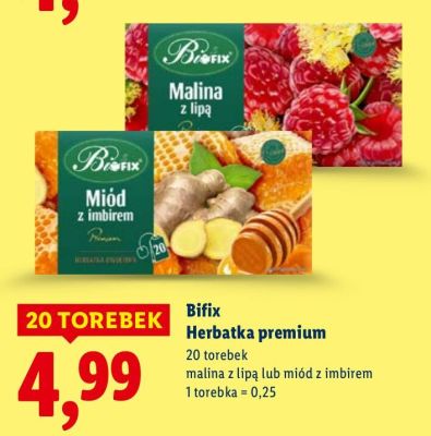 Herbatka Bifix premium malina z lipą  promocja w Lidl