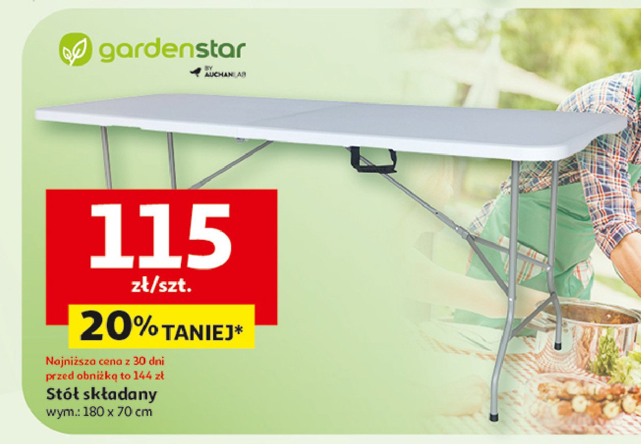 Stół składany 180 x 70 cm Garden star promocja w Auchan