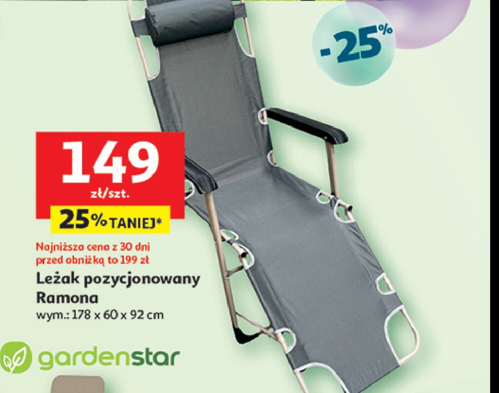 Leżak ramona 178 x 60 x 92 cm Garden star promocja w Auchan