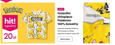Koszulka chłopięca Pokémon 100% bawełny biała z nadrukiem Pikachu promocja w Pepco