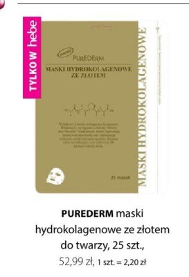Maski hydrokolagenowe ze złotem do twarzy PUREDERM promocja w Hebe