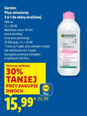 Płyn micelarny 3 w 1 do skóry wrażliwej Garnier promocja w Lidl
