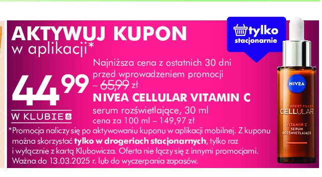 Serum do twarzy Nivea expert lift cellular promocja w Super-Pharm